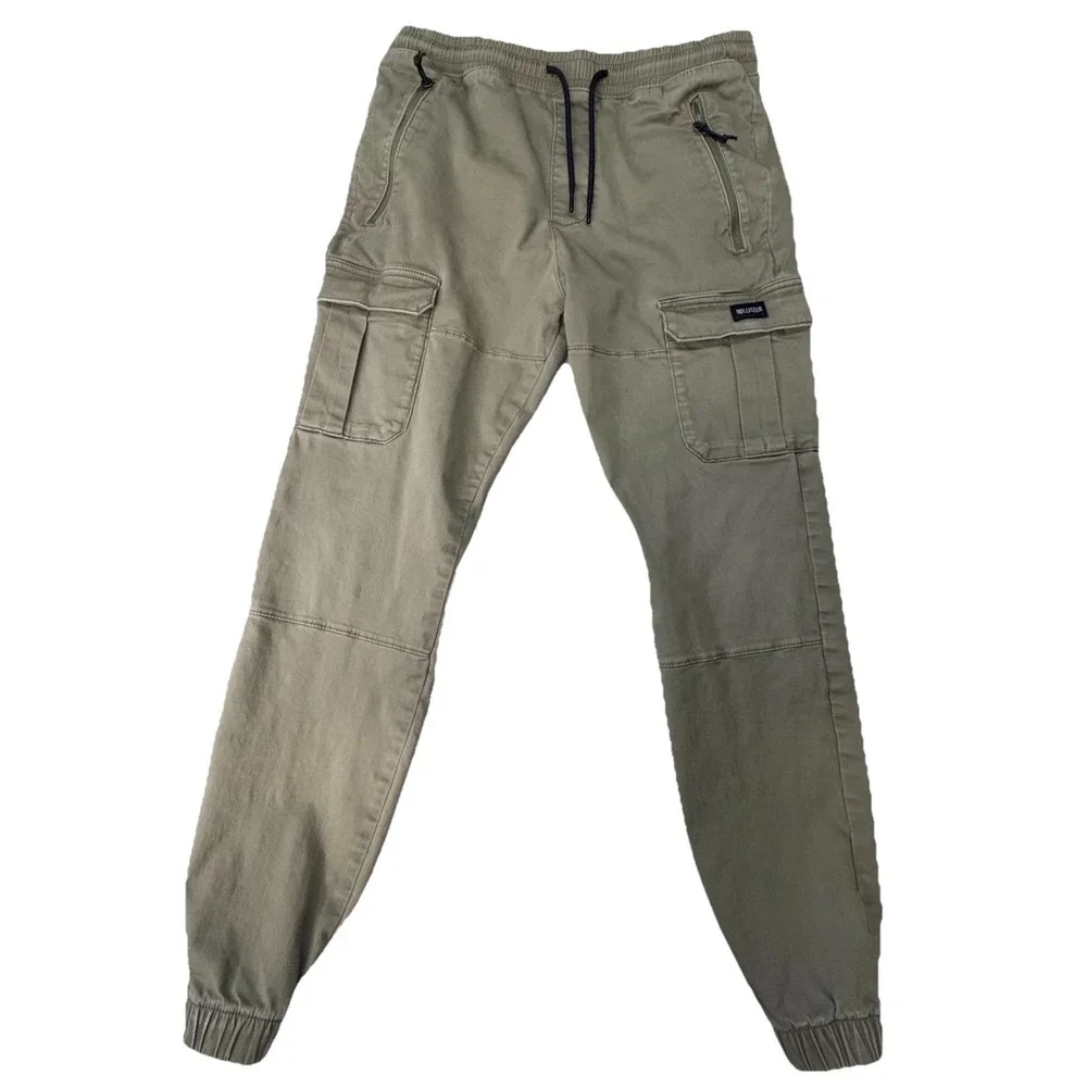 Hollister Cargo Jogger Pants Men Medium Olive Green Stretch Tactical Utility